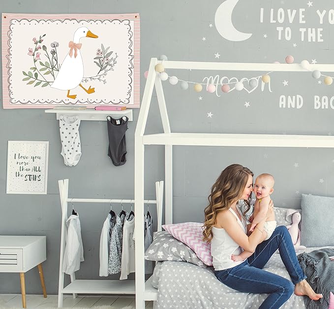 Silly Goose Nursery Rectangular Canvas Banner-Boho Flag Wall Sign Decor for Girls Toddler Kids, Baby Room Above Crib Bedroom Playroom Reading Room Decor-Baby Shower Birthday Christmas Gift