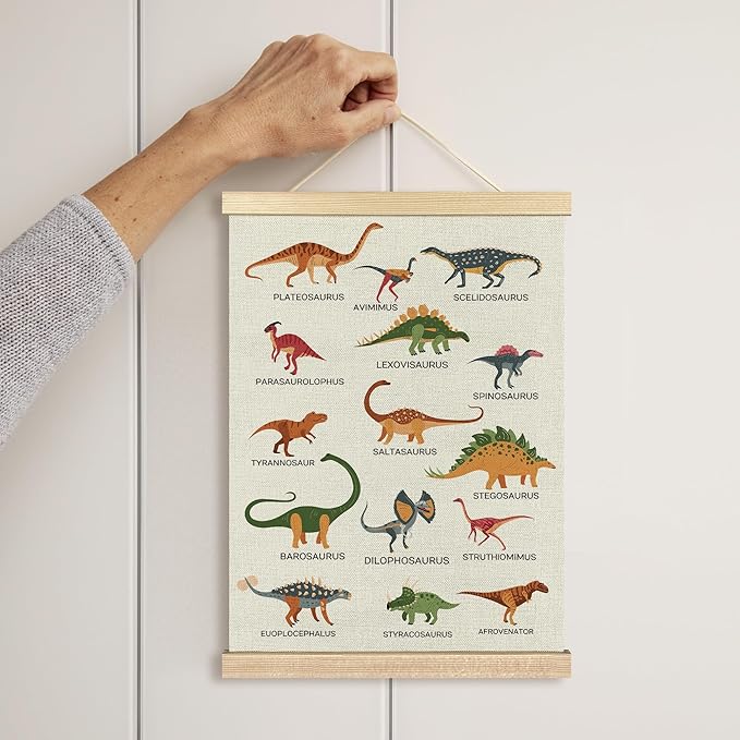 BCUANGD Dinosaur Dino Wall Decor - Baby Toddler Boys Room Wall Art Poster Hanger with Wood Frames, Inspirational Hanging Canvas Decor for Kids Room Playroom Nursery Bedroom, 12x16 Inches