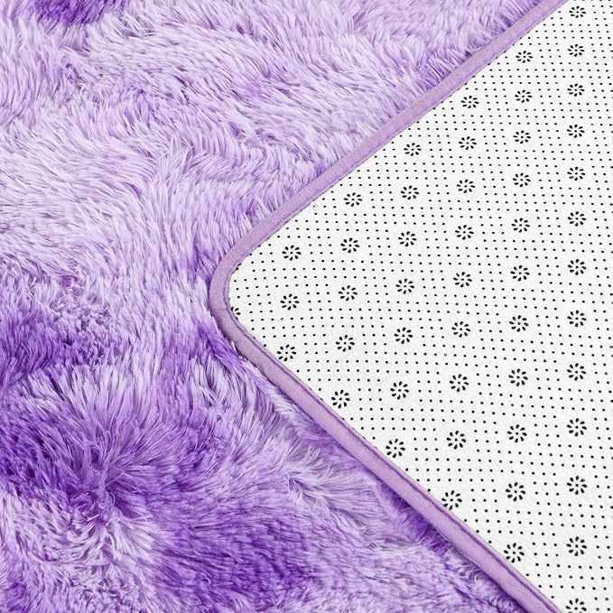 Large Shag Area Rugs 5 x 8, Tie-Dyed Plush Fuzzy Rugs for Living Room, Ultra Soft Fluffy Furry Rug for Bedroom, Indoor Carpet Nursery Rugs for Kids Room Home Decor, Purple