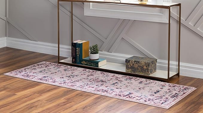 Rugs.com Charleston Collection Rug – 6 Ft Runner Pink Low-Pile Rug Perfect for Hallways, Entryways