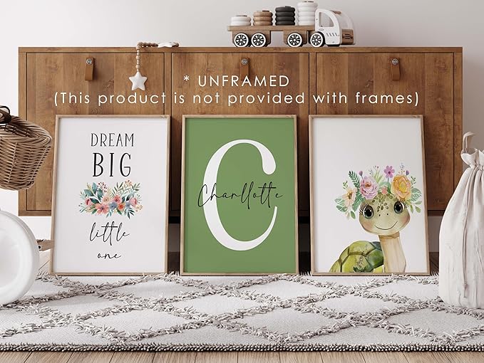 Personalized Flower Woodland Animals for Baby Girl Nursery Bedroom Unframed Poster Prints, Customized Name Cute Animals Wall Art Decor New Baby Girl Gift Present Bear Deer Bunny (17x22, 6 Prints)