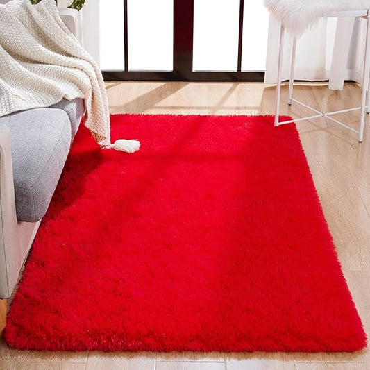 BENRON Soft Area Rugs for Living Room Bedroom Washable, Fluffy Rugs for Kids Children Girls Boys Room Decor, 3x5 Throw Rug for Nursery Kitchen Dining Table, Indoor Floor Carpets, Red