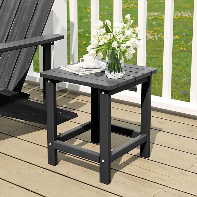 UDPATIO Small Side Table, 16x16x17.8 in, Black, Adirondack Table, Indoor & Outdoor Use