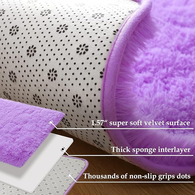 Merelax Modern Soft Fluffy Large Shaggy Rug for Bedroom Livingroom Dorm Kids Room Indoor Home Decorative, Non-Slip Plush Furry Fur Area Rugs Comfy Nursery Accent Floor Carpet 4'x6' Purple