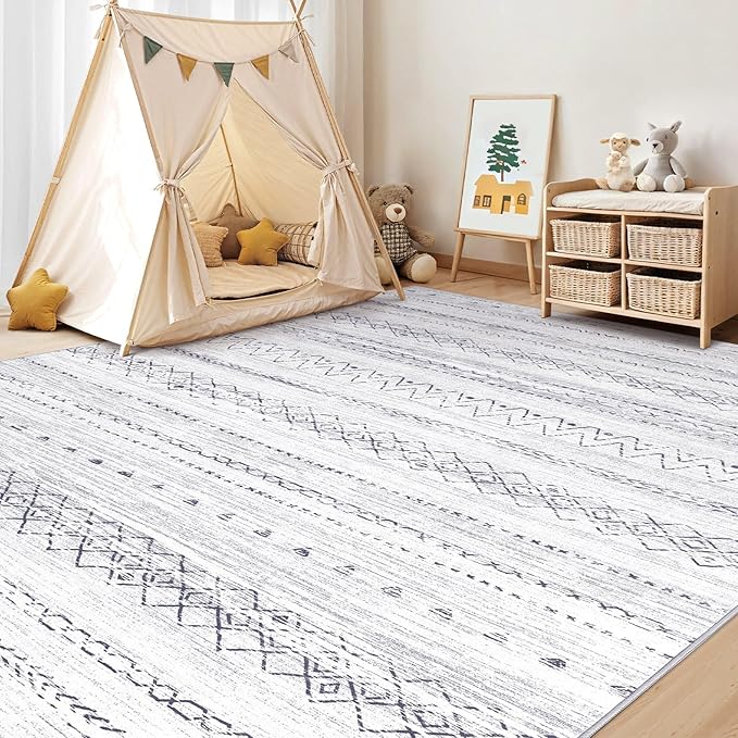 Area Rugs for Living Room Washable Living Room Rug Soft Neutral Indoor Floor Carpet Non-Slip Stain Resistant Modern Boho Rugs for Bedroom Dining Room Kids Room Nursery Office Home Grey