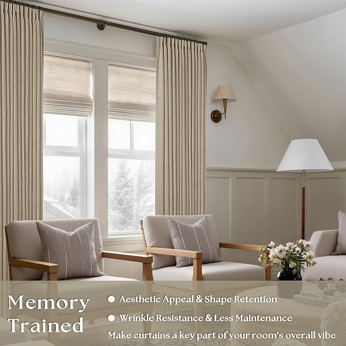 Dark Flax Linen Curtains 120 Inches Long for Living Room Bedroom Pinch Pleated Back Tab Privacy Curtains 120 Inch Length 2 Panels Light Filtering Greige Tan Brown Farmhouse Drapes 10 FT