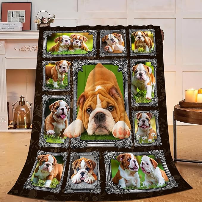 Bulldog Blanket English Bulldog Gifts Throw Blanket Super Soft Flannel Lightweight Fluffy Plush Cozy Fuzzy Fleece Decor Blanket for Dog Lover Girl Woman Boys Kids Adults Man for Bed Sofa 40"X50"