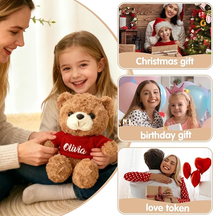 Personalized Teddy Bear with Name 13", Customized Stuffed Animal Gift for Girls Boys, Valentine's Day, Christmas, Birthday Gift for Kids, Couples