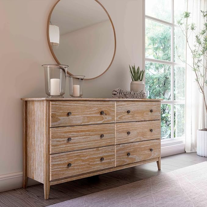Grain Wood Furniture Greenport 6-Drawer Bedroom Dresser, Solid Wood with a Brushed White Finish