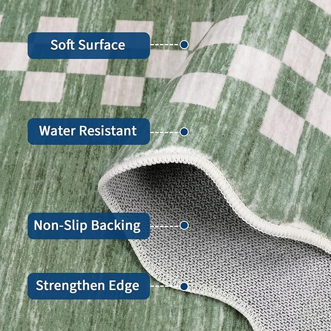 GarveeHome Area Rug 6x9 Large Living Room Modern Border Throw Rug with Rubber Backing Stain Resistant Dining Room Throw Carpet Washable Scalloped Rug for Bedroom Home Decor Office, Green