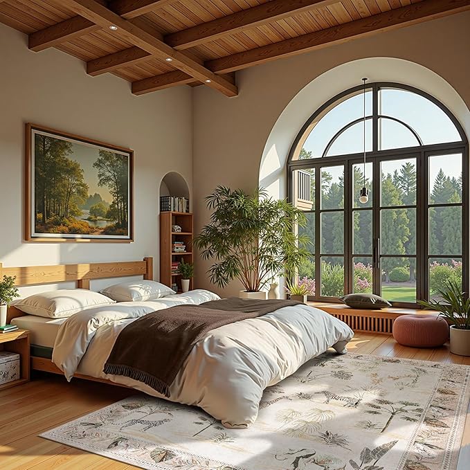 jinchan Jungle 8x10 Beige Animals Print Living Room Rug, Machine Washable Soft Ultra-Thin Non-Slip Area Rug, Throw Carpet for Bedroom Kids Playroom Dining Room Courtyard (8'x10', Beige)
