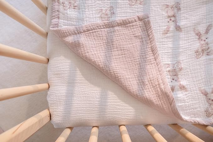 Little Jump 2 Layers Muslin Cotton Baby Blankets - Bunny Toddler Quilt Crib Blanket - Gender Neutral Crib Blanket for Baby Boys and Girls 47"x 47" (Bunny)