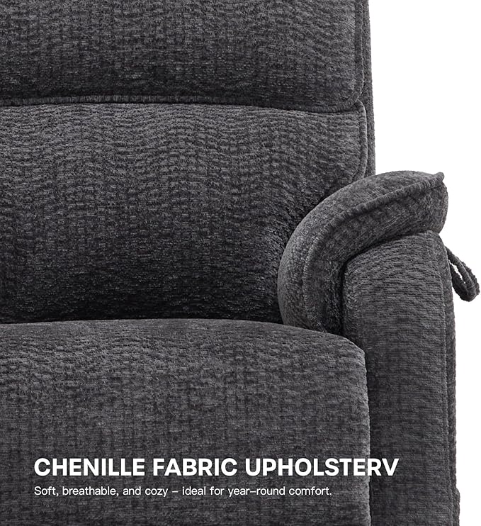 DYNOX 350 LBS Power Lift Recliner Chair for Elderly, Medium Size Dual Motor Lay Flat Infinite Positions Recliner with Heat & Massage(9188,Chenille,Grey)