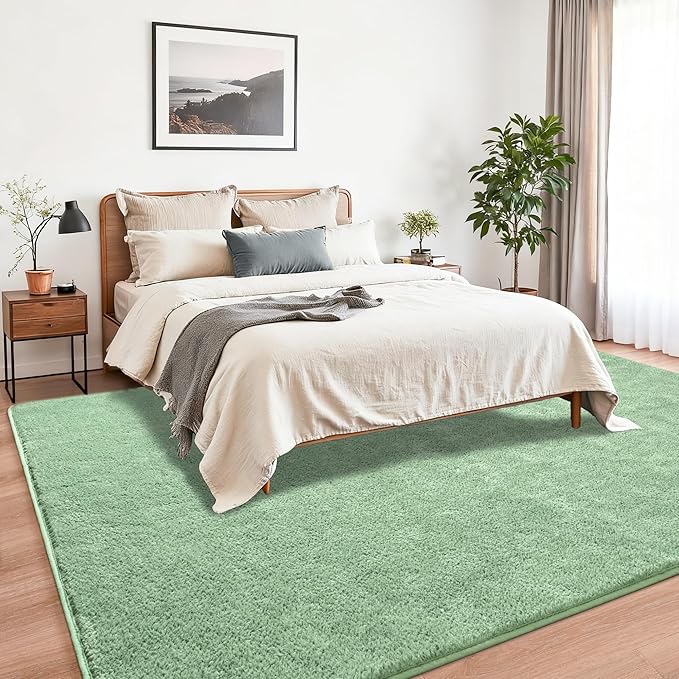 Chicrug 5x7 Minimalist Washable Area Rugs for Bedroom Living Room Classroom, Modern Soft Memory Foam Rug for Kids Nursery, Low Plie Indoor Carpet for Dorm Dining Office Bedside Room Decor, Sage Green