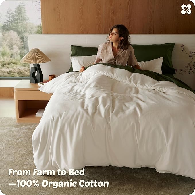 Bedsure Cotton Duvet Cover Queen, 100% GOTS Organic Cotton Duvet Cover Set, Fair Trade Certified Queen Bedding Set, Eco-Friendly, Ultra-Soft, Breathable Home Bedding for All Seasons(Ivory, 90"x90")