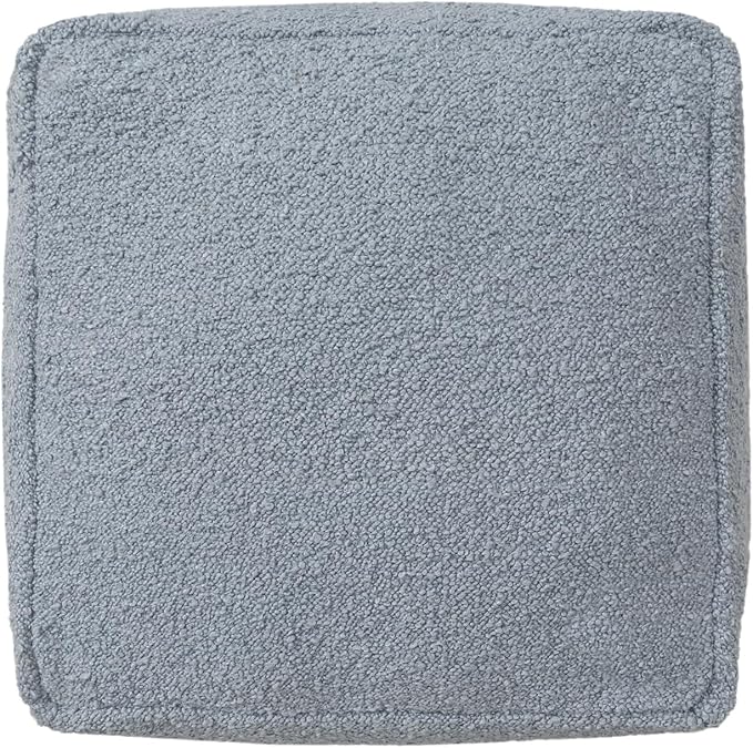L. R. Resources, Inc. LR Home Handmade Contemporary Solid Boucle Square Indoor Medium Pouf Ottoman, Blue | Foot Rest for Bedroom, Living Room & Dorm Decor | 18 x 18 x 18 Filled Pouf for Seating
