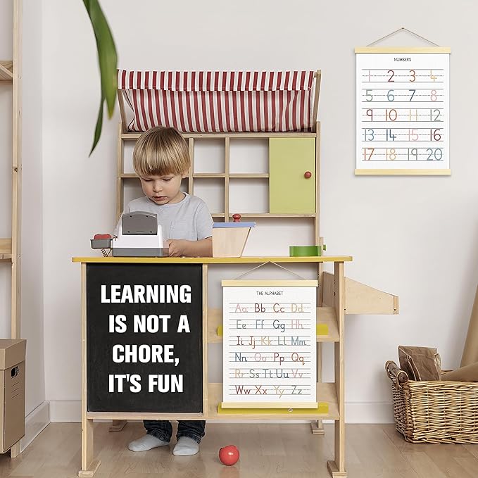 Buildinest Numbers Abc Wall Chart for Toddler Learning Posters, Nursery Wall Decor Playroom Wall Decor and Alphabet Banner,Preschool &Homeschool Wooden Alphabet Poster For Toddlers-B01