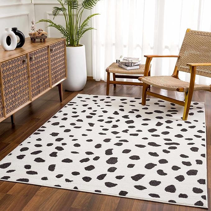 Hauteloom Tariffville Modern Animal Print Dalmatian Style Area Rug for Living Room, Bedroom, Kids Room, Nursery - High Pile Carpet - Black and White, Charcoal - 2' x 3'