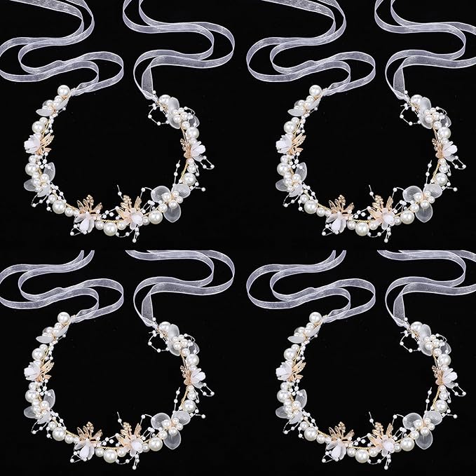 MAQUITA 4 Pcs Flower Girl Headpiece Rhinestone Crystal Wedding Headband Bridal Flower Headband for Girls Baby Hair