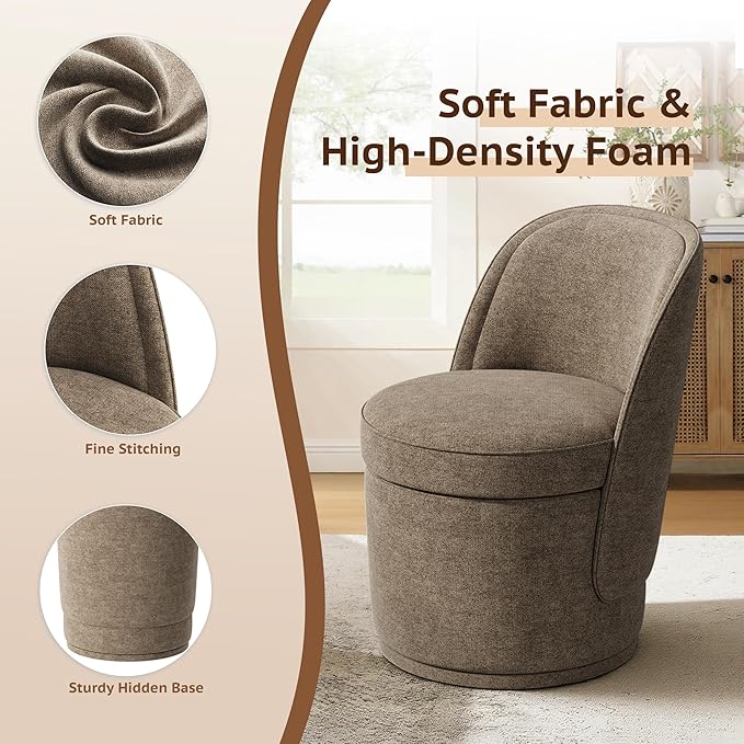 Swivel Accent Chair, 360° Swivel Chair with Hidden Storage, Modern Small Barrel Swivel Armchair for Living Room/Bedroom, Brown
