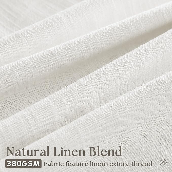 Beige White Pinch Pleated Linen Curtains 132 Inches Long 2 Panels for Living Room Bedroom Memory Training Shaped Semi Sheer Pleat Drapes with Hooks Rings Light Filtering Window Curtain 40x132