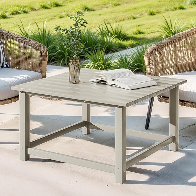 Costaelm Paradise Kids 5-Piece HDPE Outdoor Square Patio Dining Table and Chairs Set, Sand