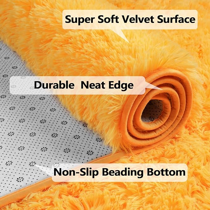 Merelax Modern Soft Fluffy Large Shaggy Rug for Bedroom Livingroom Dorm Kids Room Indoor Home Decorative, Non-Slip Plush Furry Fur Area Rugs Comfy Nursery Accent Floor Carpet 4'x6' Orange