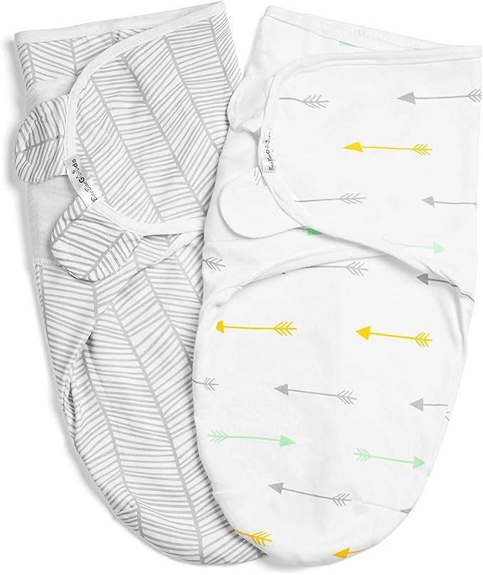 BaeBae Goods Swaddle Blanket, Adjustable Infant Baby Swaddling Wrap Set of 4, Baby Swaddling Wrap Blankets for Boys and Girls Made in Soft Cotton (0-3 Months, Green/Grey Triangles)