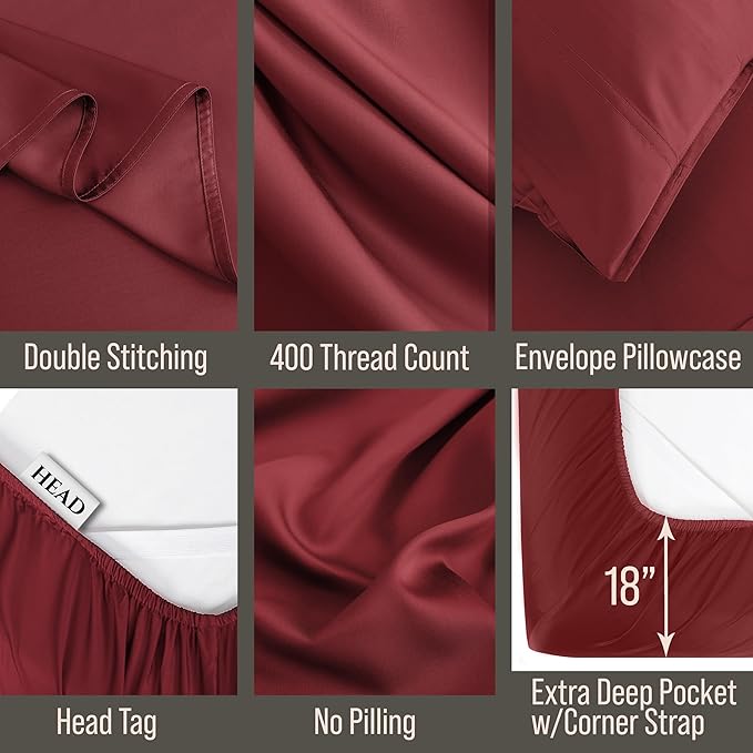Bella Coterie Luxury Bamboo Viscose Twin Size Sheet Set | 100% Organically Grown | Ultra Soft | Cooling for Hot Sleepers | 18" Deep Pocket [Merlot]