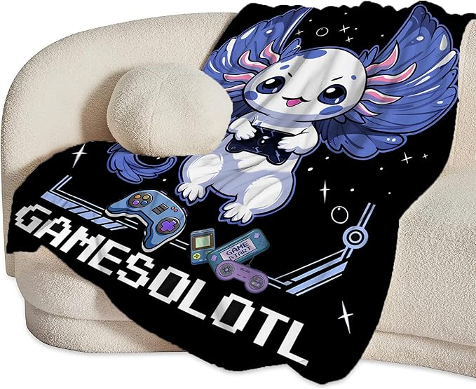 Axolotl Gaming Throw Blanket for Boys & Adults - Soft, Warm & Cozy Fleece for Couch, Sofa & Bed - 80"x60"