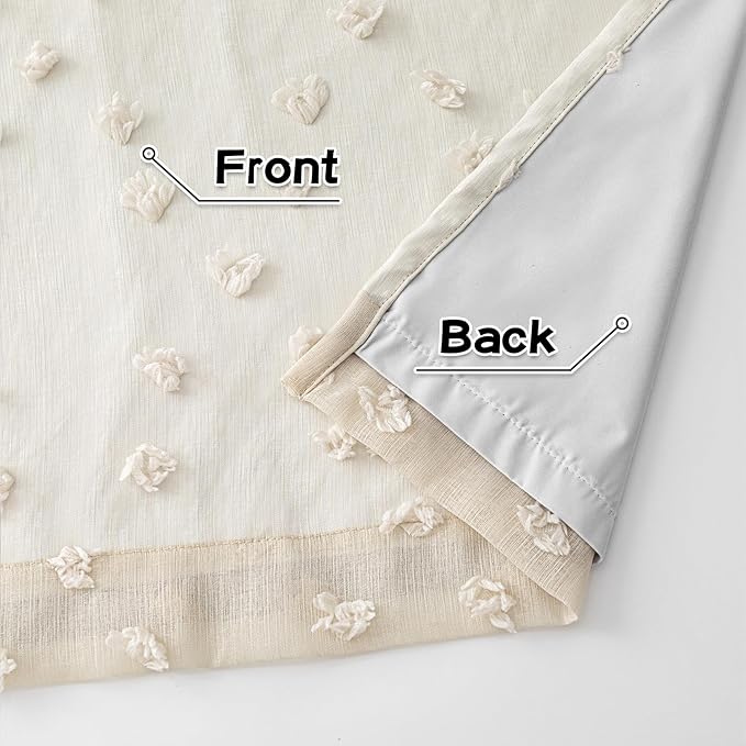 MYSKY HOME 100% Blackout Curtains for Girls Bedroom 90 Inch Long Total Room Darkening Curtain for Living Room 2 Panels Grommet Light Blocking Sliding Door Drapes Beige Pom Pom Sheer 52" x 90"