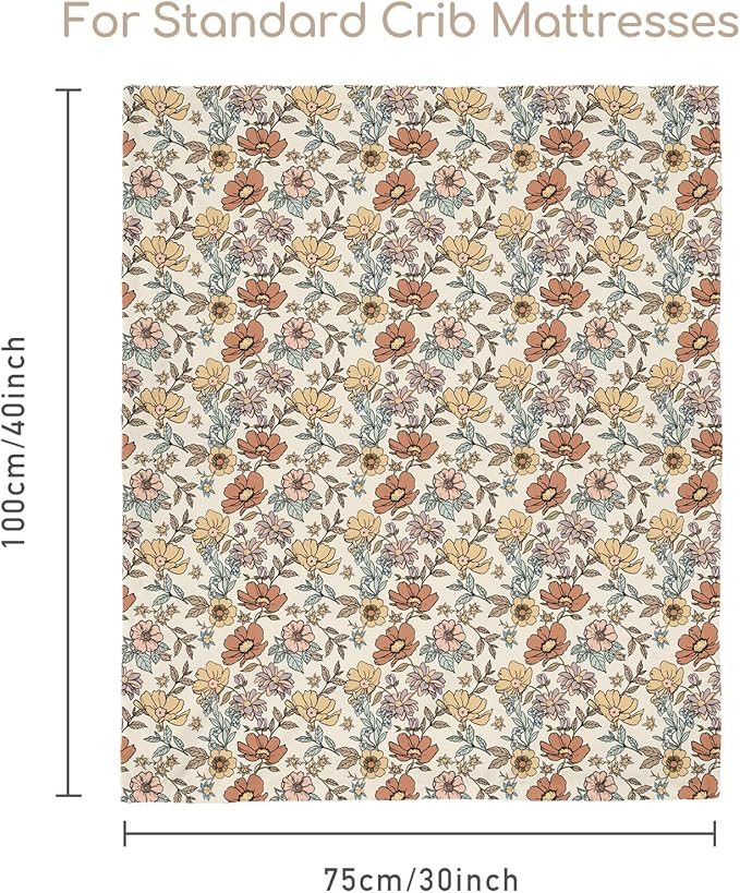 Baby Blanket for Girls, Soft Cozy Nursery Minky Blanket with Double Layer Dotted Backing for Infant Toddler in Crib Stroller, Floral Vintage Brown Blanket, 30x40 Inches