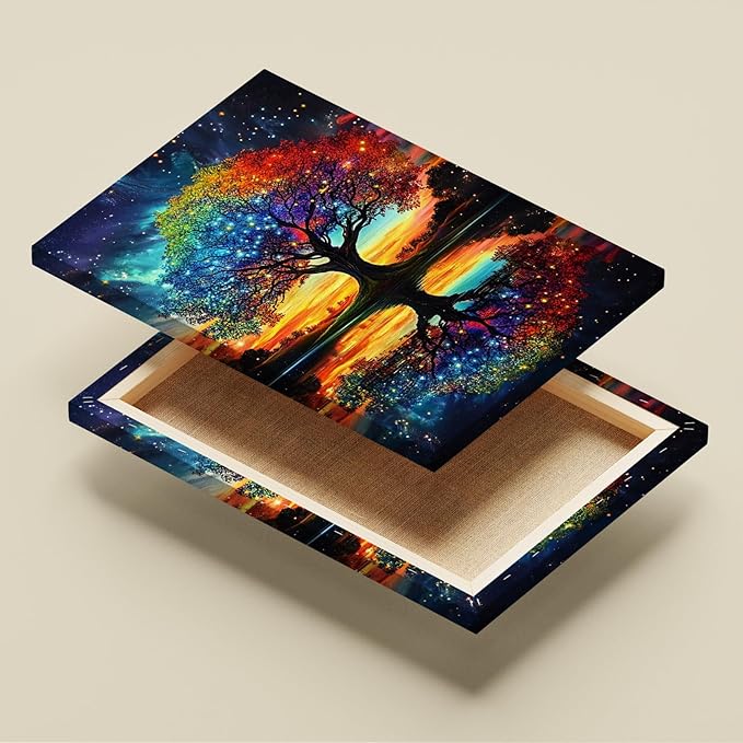 Colorful Tree Canvas Wall Art Abstract Textured Botanical Prints Colorful Tree Of Life Wall Art Modern Trees Of Life Poster Watercolor Modern Trees Painting Fantasy Abstract Prints 16x24inch Framed
