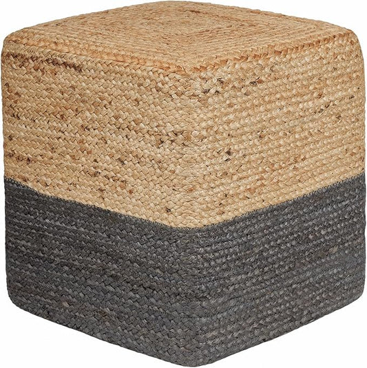 REDEARTH · Cube Pouf Foot Stool Ottoman - Jute Braided Pouffe Poof Accent Sitting Footrest for The Living Room, Bedroom, Nursery, Patio, Lounge & Other Rooms (14.5”X14.5”X16”; Natural Gray)