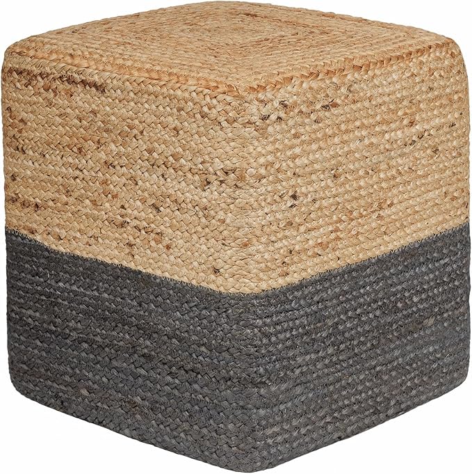 REDEARTH · Cube Pouf Foot Stool Ottoman - Jute Braided Pouffe Poof Accent Sitting Footrest for The Living Room, Bedroom, Nursery, Patio, Lounge & Other Rooms, Set of 2(14.5”X14.5”X16”; Natural Gray)