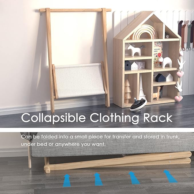 Dress up Rack, Child Garment Rack, Kids Clothing Rack with Storage Shelf (Natural Beech, 29.5" L x 14.5" W x 40" H)