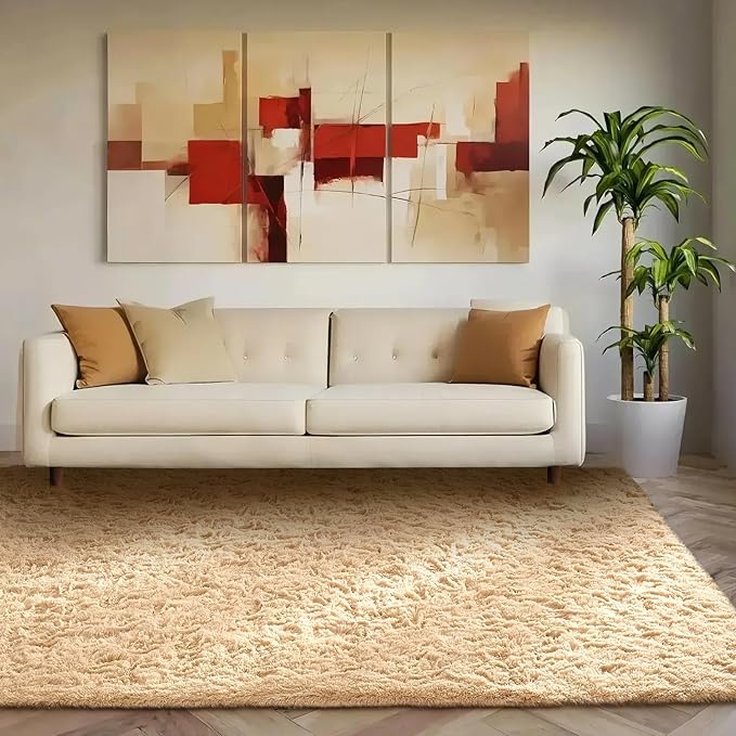 Ophanie Beige Rugs for Living Room Bedroom, 6x9 Fluffy Fuzzy Furry Carpet, Plush Soft Shaggy Bedside Indoor Floor Area Rug for Kids Girls Boys Baby Teen Dorm Nursery Home Decor Aesthetic