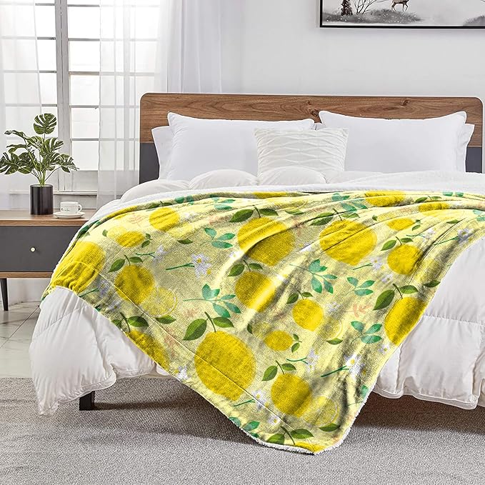 Ultra Soft Fleece Blanket- Lightweight & Warm Throw Blanket for Couch, Cozy Plush Sherpa Blanket for Adults Kids, Durable & Easy Care (Lemon, 50x60 in)