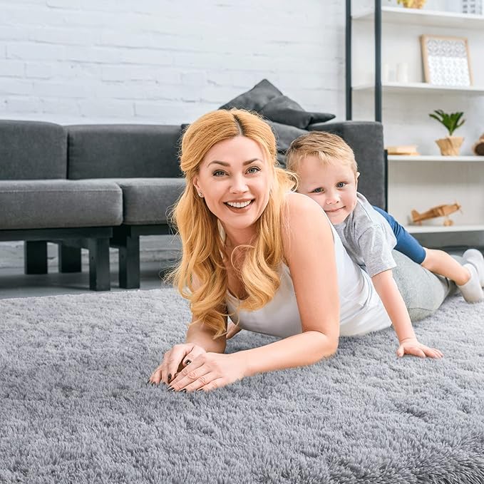 Merelax Soft Modern Indoor Shaggy Area Rug for Bedroom Livingroom Dorm Kids Room Home Decorative, Non-Slip Plush Fluffy Furry Fur Rugs Comfy Nursery Accent Floor Carpet 3x5 Feet, Grey