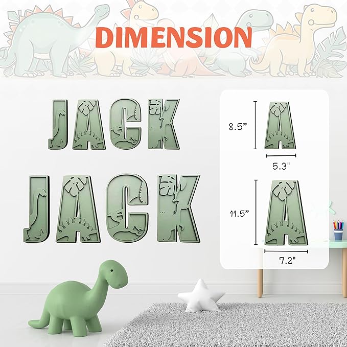 Personalized Wooden Name Sign - Custom Baby Name Signs for Nursery & Kids Room, Baby Announcement Sign, Wall Name Signs Personalized, Round Wooden Letters for Nursery Decor (Dinosaur 3D)