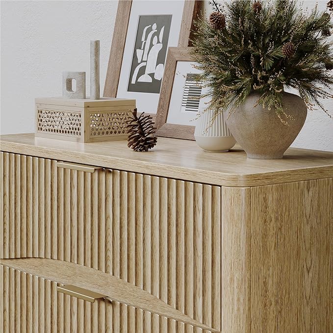 Evermagin Fluted 5 Drawers Dresser, 47" Tall Wooden Dressers Storage Organizer,Modern Chest of Drawers for Bedroom with Deep Storage, Living Room,Entryway, Natural Oak