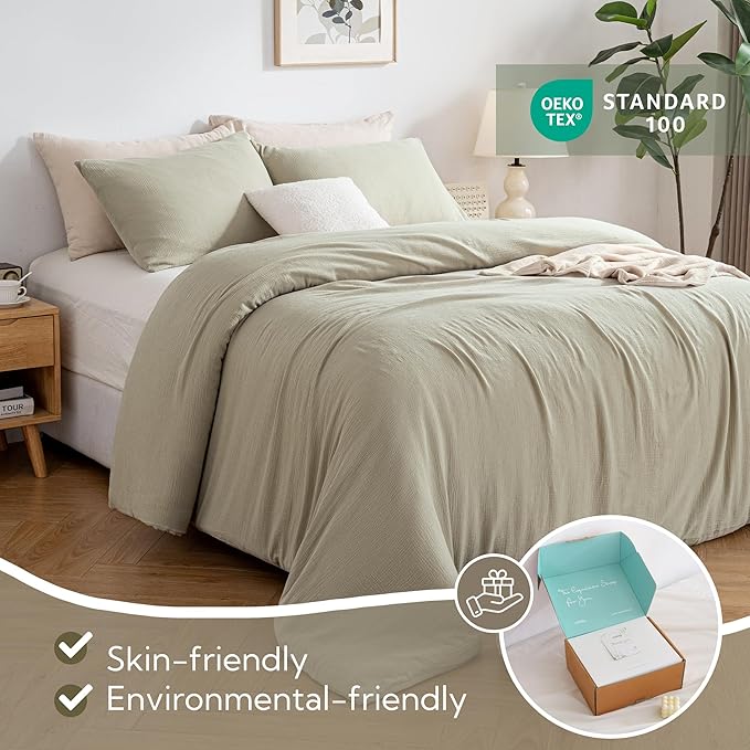 MILDLY Muslin Duvet Cover Twin - 100% Washed Cotton Linen Like Gauze Comforter Cover 2 Pieces Breathable & Lightweight for All Season