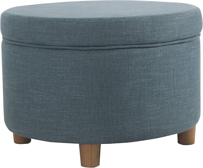 Homepop Home Decor | Upholstered Round Storage Ottoman | Ottoman with Storage for Living Room & Bedroom (Teal Linen) Large