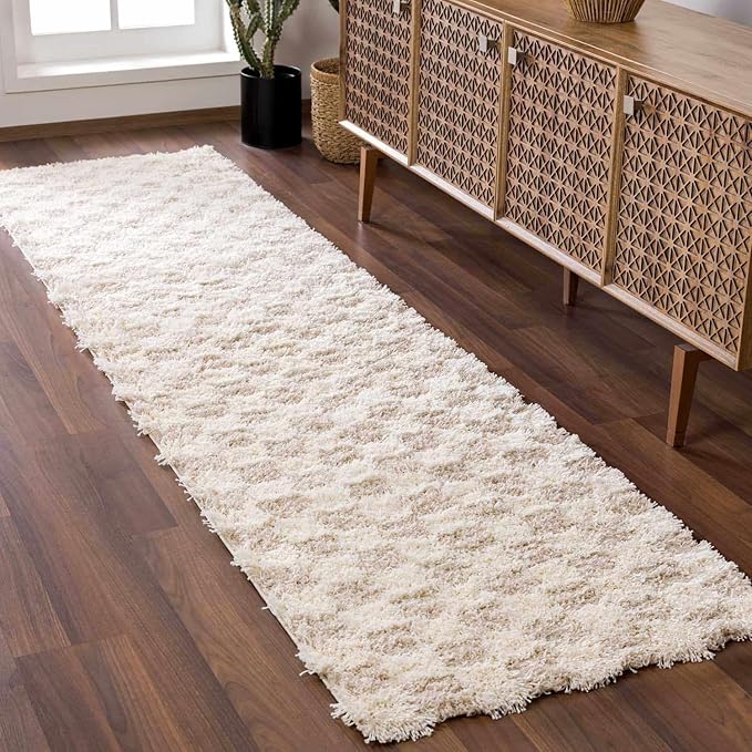 Hauteloom Atira Hallway, Kitchen Runner Rug - Contemporary - Plush Pile - Cream, Light Beige, Light Brown - 2'7" x 12'