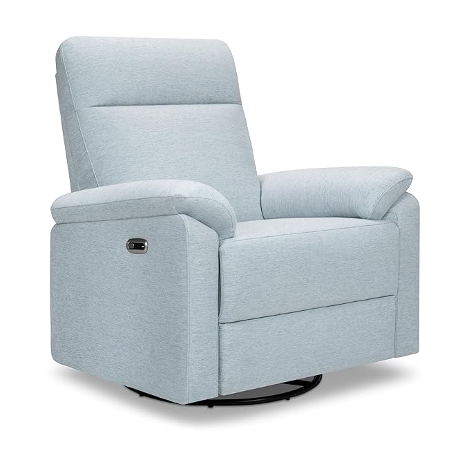 DaVinci Suzy Electronic Swivel Recliner with USB Port in Heathered Blue, GREENGUARD Gold & CertiPUR-US® Certified