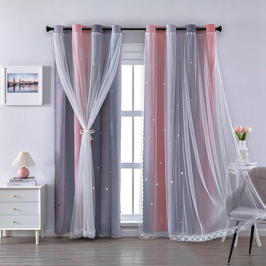 XiDi Grey and Pink Blackout Curtains for Girls Bedroom 54 Inch Length 2 Panels Rainbow Kids Grommet Window Drapes for Nursery Living Room Decro Princess Unicorn Wall Decals Pink Grey 34 Inches Wide