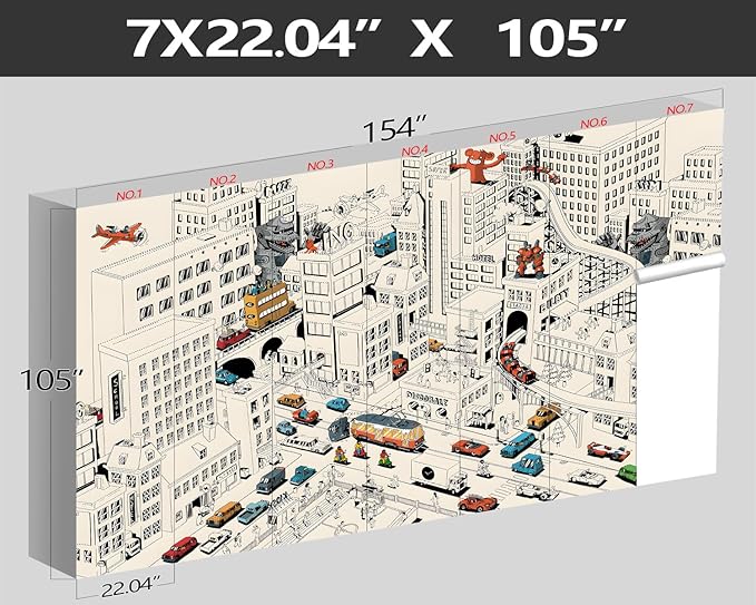 XMPMBM-Cartoon Comics City Nursery Room Fabric Wallpaper Kids Bedroom Hand-Painted Graffiti Wall Mural-W 154" X H 105"（112 Square Foot）