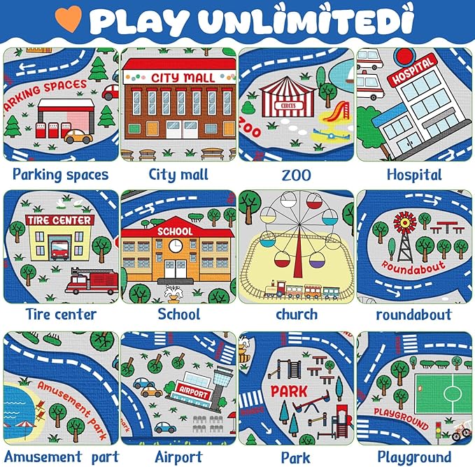 Tinideya Kids Carpet Playmat Rug Player Car Rug, 6 x 9 ft Traffic Map Mat Educational Game Area for Toddler Children Playroom Classroom Bedroom (City, Blue)