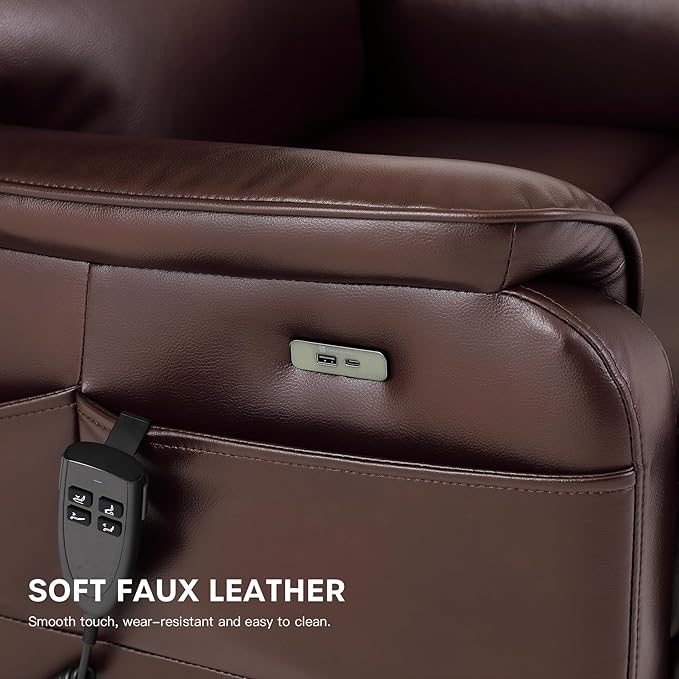 DYNOX 300 LBS Power Lift Recliner Chair for Elderly, Small Size Dual Motor Lay Flat Infinite Positions Recliner with Heat, Massage & USB Charging Port (9188S,Faux Leather,Brown)