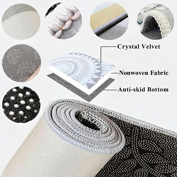 Colorful Cartoon Kid Area Rug, 6x8ft, ABC Alphabet Educational Learning Oval Rug, Rainbow Stripe Border Rug, Non-Slip Indoor Playmat, Children's Gift for Playroom, Bedroom and Nursery